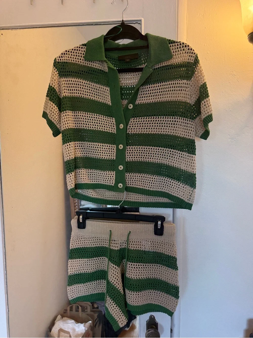 Zara Green and Cream Striped Short Sleeve Coverup Set